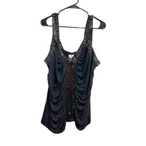 Worthington Womens Black Sequin Ruched Sleeveless Top XL
